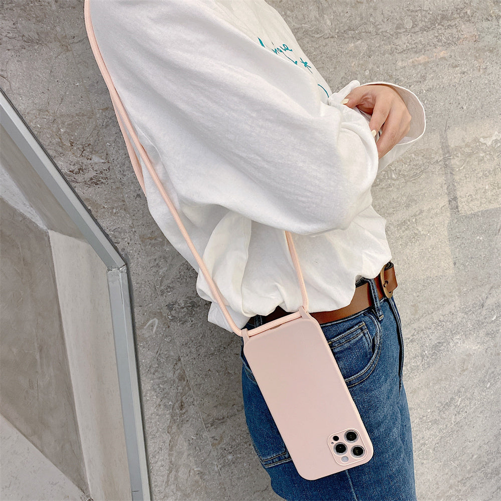 Simple Solid Color Messenger Lanyard Liquid Silicone Fine Hole Mobile Phone Case e0e827f5 e359 41dc ac4e 993669d00974