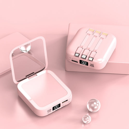 Beauty Mirror Power Bank Comes With Cable Portable Mini - 图片 1