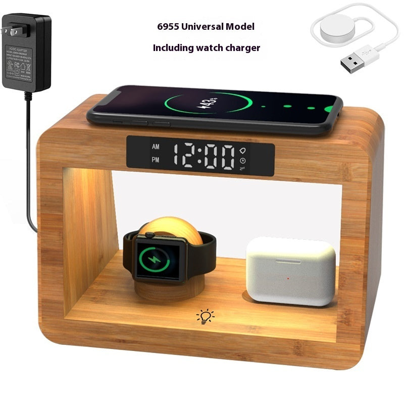 Multifunctional Bamboo Table Lamp Alarm Clock Wireless Charger - 图片 7