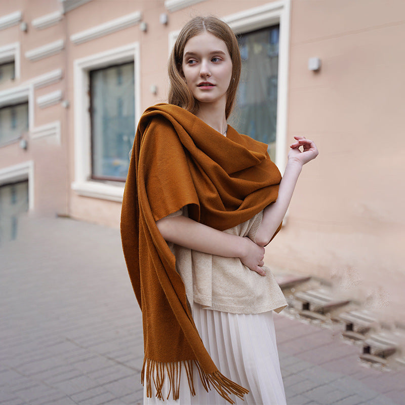 New Solid Color Wool Long Beard Warm Tassel Scarf Thick e1161fa3 0e0c 4084 b03d ad91ccb51202