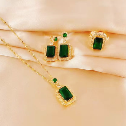 Women's Niche Retro Square Emerald Titanium Steel Necklace e13831ce c884 4496 9cc9 32ee89720bba