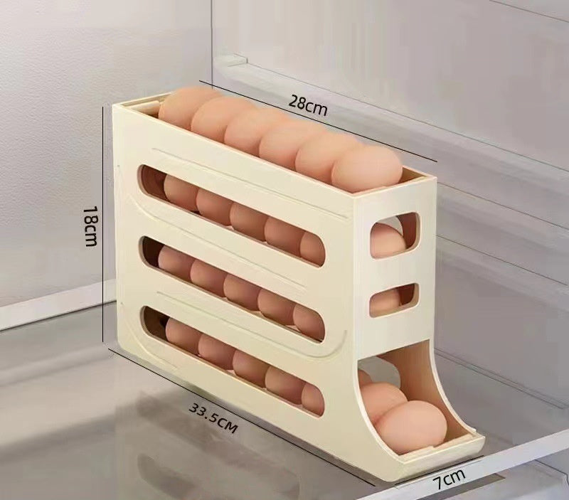 Refrigerator 4-Layer Automatic Egg Roller Sliding Egg Tray Refrigerator Side Door Large Capacity Holder Egg Storage Box Kitch