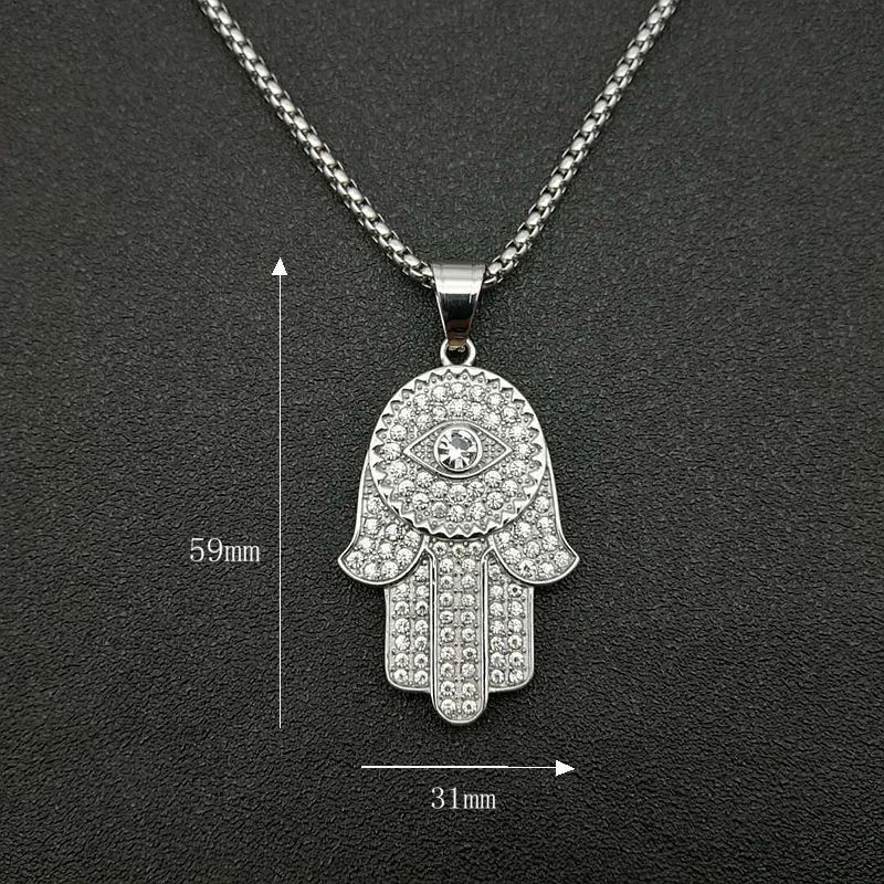 European And American Titanium Steel Gold Plated Diamond Hand Of Fatima Pendant Necklace e166f126 a15b 4082 9d65 22140b64eb4a
