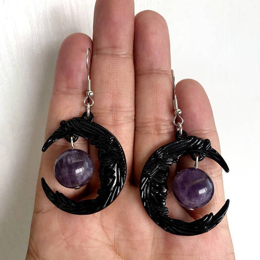 Gothic Face Black Crescent Amethyst Pendant Necklace Earrings e195463d b43e 4a85 bccb 4c342b9a145e