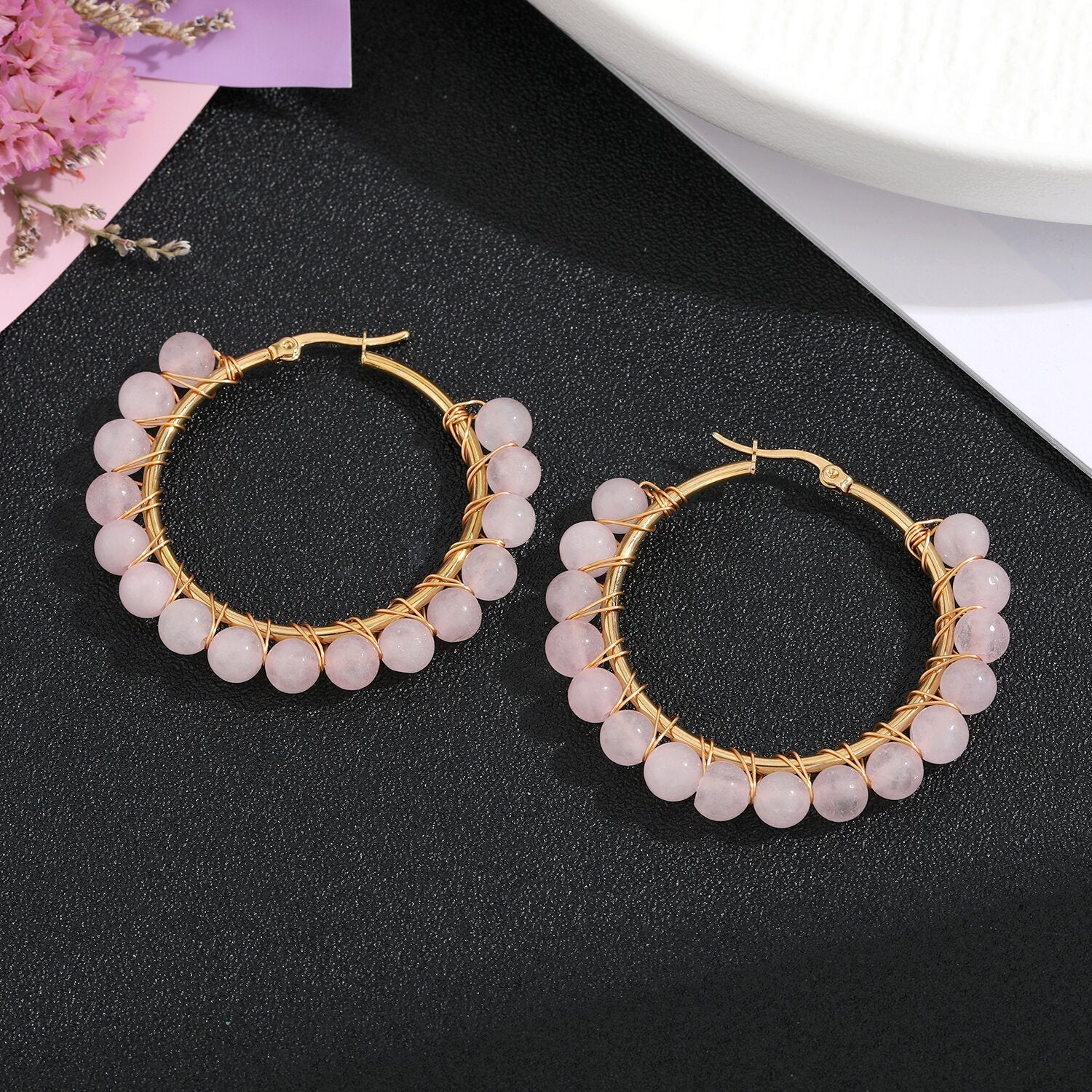 Natural Stone Stainless Steel Winding Earrings e197d8e2 0804 4e64 96f6 e958340a30f5