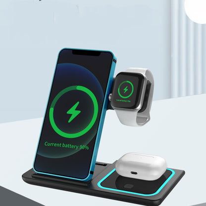 Three-in-one Wireless Charger Electrical Foldable Double Wire Ambience Light Mobile Phone Wireless Charger Wireless Charger - 图片 4