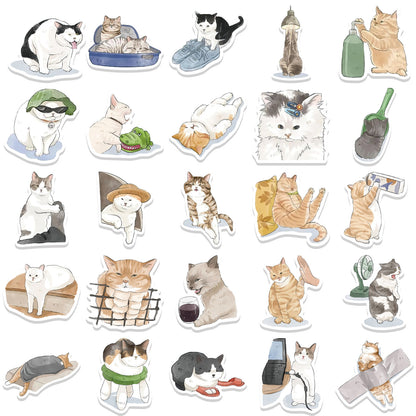 53 Cartoon Watercolor Cute Cat Computer Luggage Guitar Mobile Phone Stickers - HD Wireless Product #4