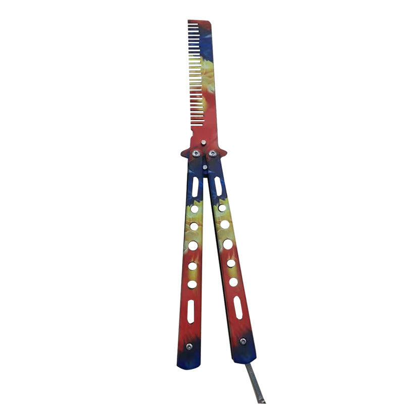 Outdoor Foldable Comb Stainless Steel Practice Training Butterfly Knife Comb Beard Moustache Brushe Salon Hairdressing Hair S