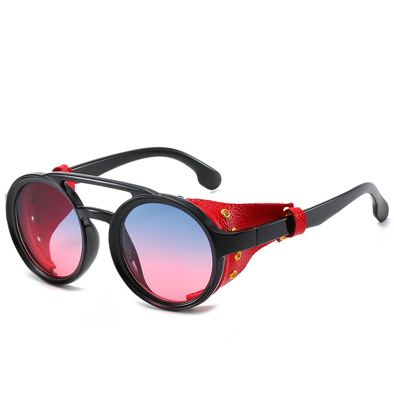Retro Round Frame Punk Steam Sunglasses Personality Leather Case Sunglasses e31f2adc f2b6 4a7d 86df 8bcf37268a3e