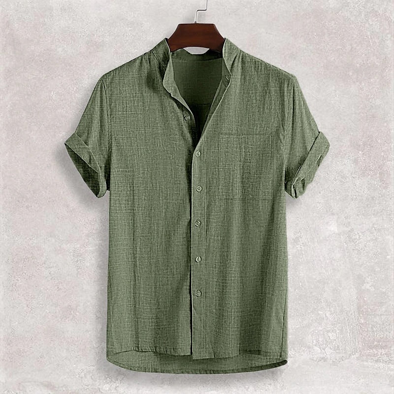 Men's Stand Collar Cotton Cardigan Short Sleeve Thin e327080b 0672 4f5c 82da 35438aca1443