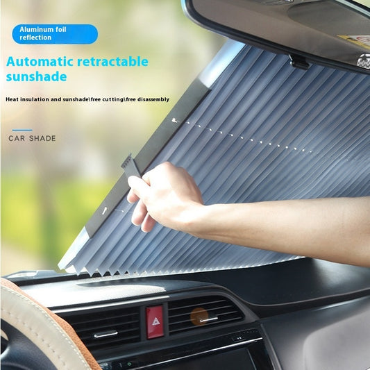 Automatic Retractable Sunshade Sun Protection Front Windscreen Car Sunshade Windproof Summer Car Sunshade e32a6fe0 48d1 4b11 