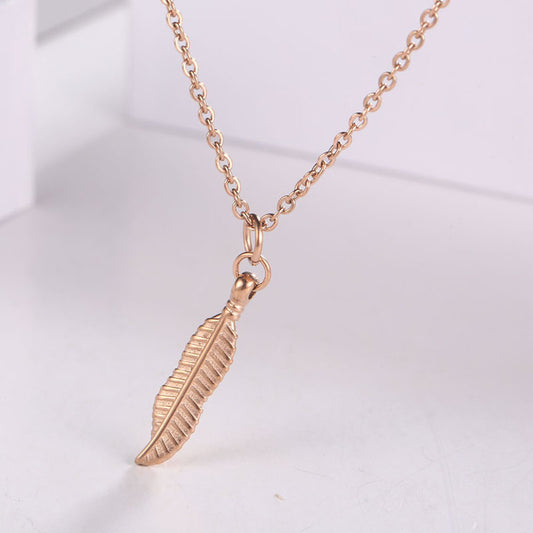 Simple Titanium Steel Clavicle Chain Leaf Pendant Long Necklace e34320f2 746e 4dde 85b7 71e0a2181729
