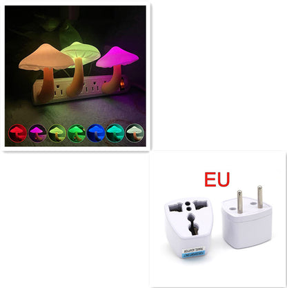 LED Night Light Mushroom Wall Socket Lamp EU US Plug Warm White Light-control Sensor Bedroom Light Home Decoration e37f050d 1
