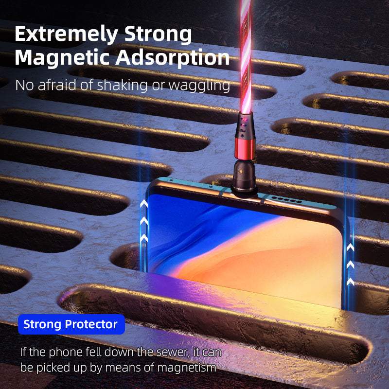 540 Rotate Luminous Magnetic Cable 3A Fast Charging Mobile Phone Charge Cable For LED Micro USB Type C For I Phone Cable - 图片 6