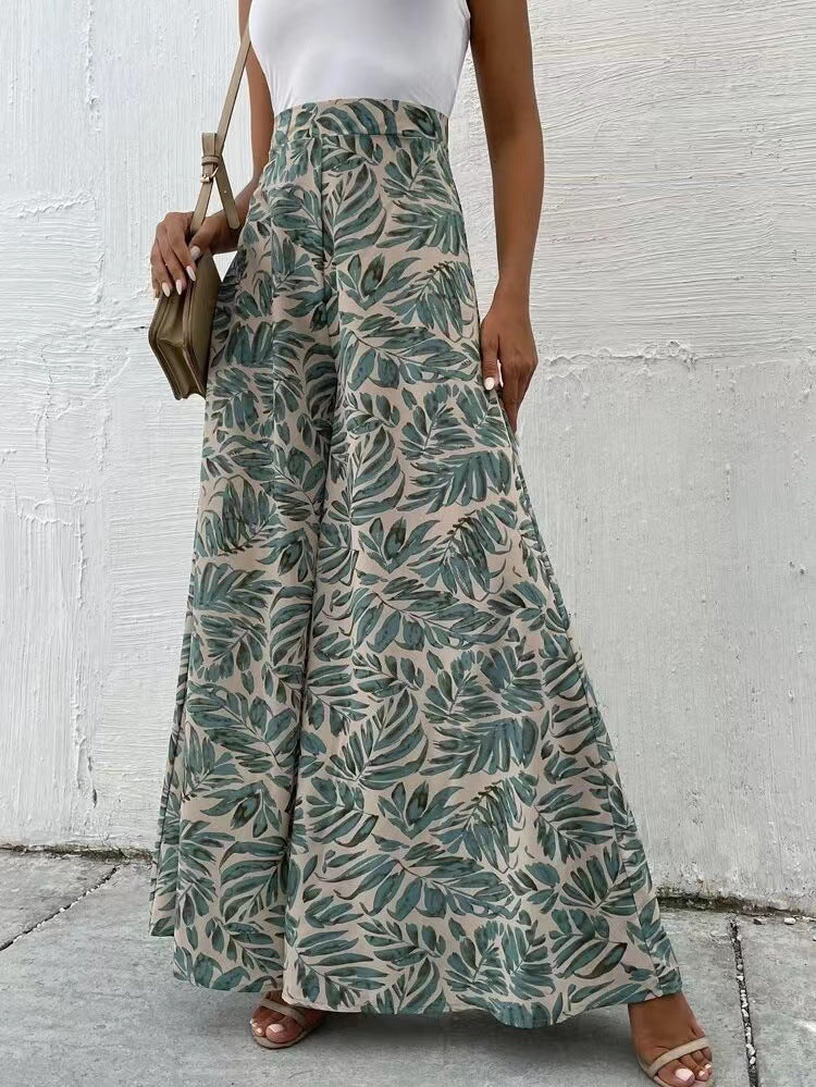 Fashionable Chiffon Floral Wide-leg Pants For Women