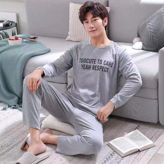 Pajamas Men's Long-sleeved Trousers Spring And Autumn Men's Pajamas Autumn And Winter Thin Plus Size Teenagers Home Wear Two-