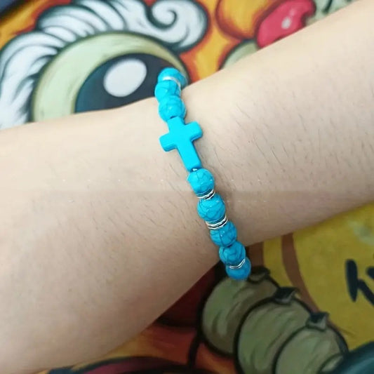 Bohemian Natural Stone Turquoise Cross Beads Bracelet e41ac59d afb3 49c1 85cd fbbaad549e7c