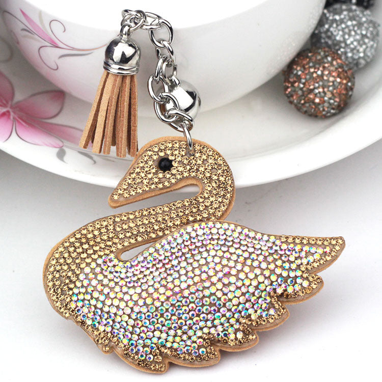 Creative Little Swan Korean Velvet Rhinestone Keychain e45cf128 51f1 463b 96ab 85fd45124f6c