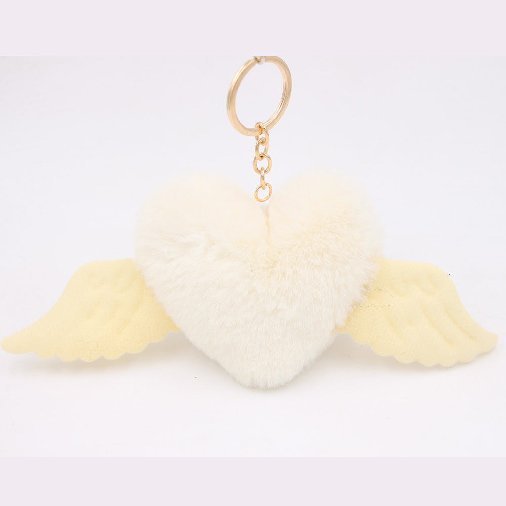 Peach Heart Wings Heart Wool Ball Keychain Pendant e46653ca b2a6 4187 97d9 fef442b57a3a