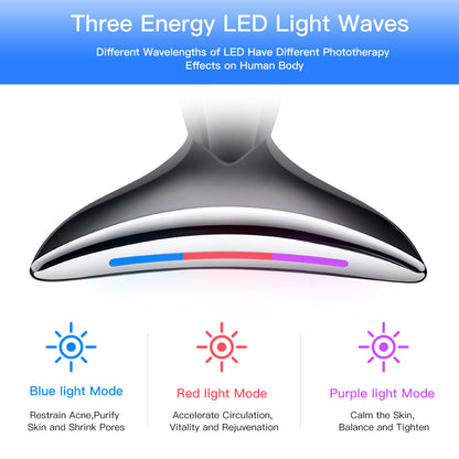 EMS Microcurrent Neck Face Beauty Device With 3 Colors LED Photon Therapy Skin Tighten Reduce Double Chin Face Lifting Device
