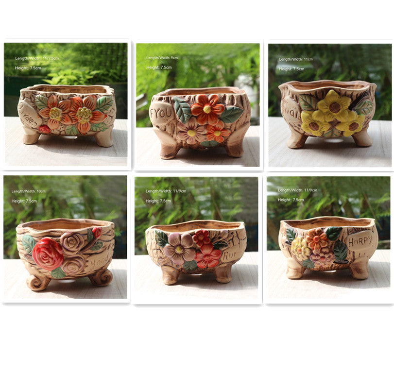 Creative Personality Green Plant Pot Handmade Desktop Breathable Combination Small Ceramic Flower Pot e47fd0ed fabd 4459 bebb