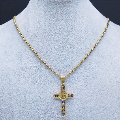 St Benedict Crystal St Pendant Cross Stainless Steel Necklace e48ccb57 e840 443b afaf 3de9c199e343