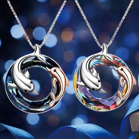 Colorful Circle Crystal Dolphin Pendant Necklace e4a06e11 faab 4dad a668 f9d19cb82292