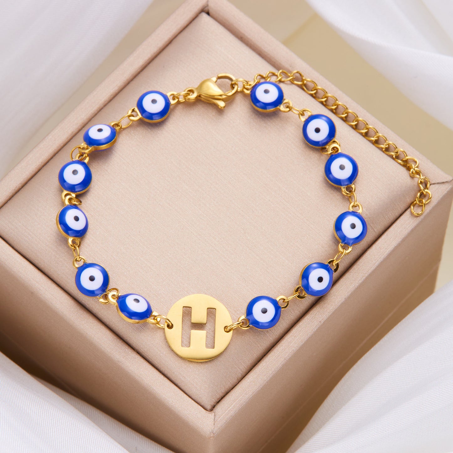 Women's High-grade Stainless Steel Blue Eyes Fashion Hollowed-out 26 Letter Bracelet e4d061e5 4d43 4bb0 a76e 7be7cbf3b542