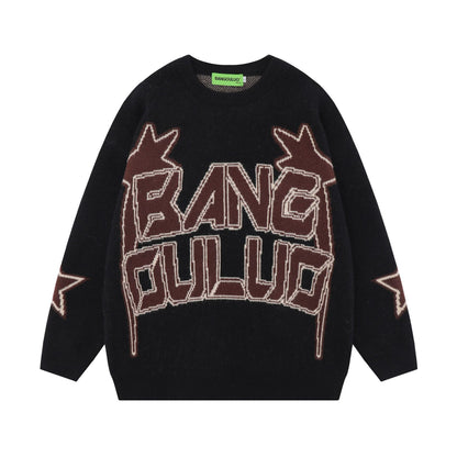 Vintage Star Letters Jacquard Round Neck Sweater e4d6a12c ca3a 487a 88c6 e4ecf0b03033