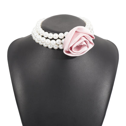 Retro Romantic Hepburn Style Pearl Necklace Rose Banquet Necklace e5163584 712f 4a59 80dd 518e9d156d1e