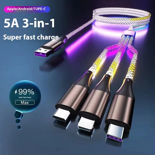 One-to-three Luminous Fast Charging RGB Data Cable - 图片 1