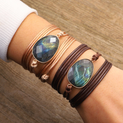 Irregular Shining Stone Labradorite Multi Turn Hand-woven Wax Thread Bracelet Hand Rope e54136fd abdb 4833 b035 3f65123d3944