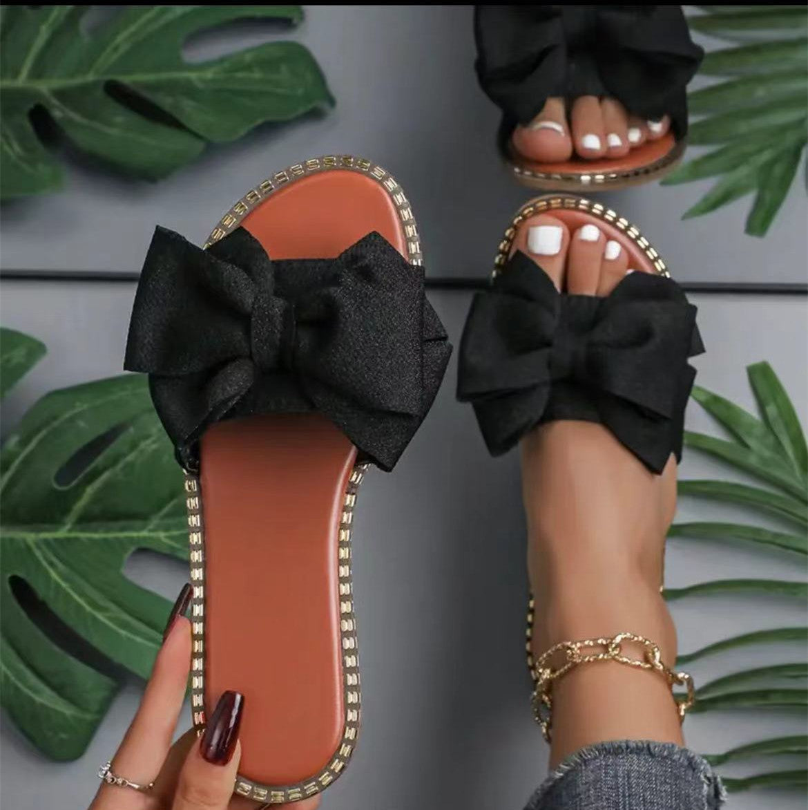 Flat Bottom Rhinestone Bowknot Slippers Women's Cloth Sandals e591e828 a2d7 444f 96a7 120f087ac6f1
