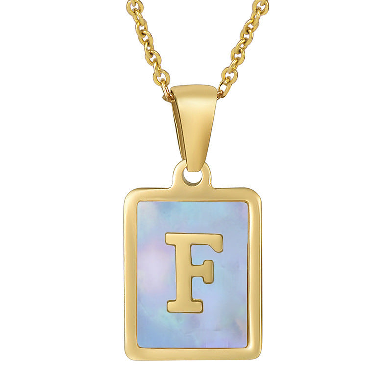 Titanium Steel 26 English Letter Necklace Blue Shell e59cfa55 25fa 40f0 a019 8ed1ece7e9ab