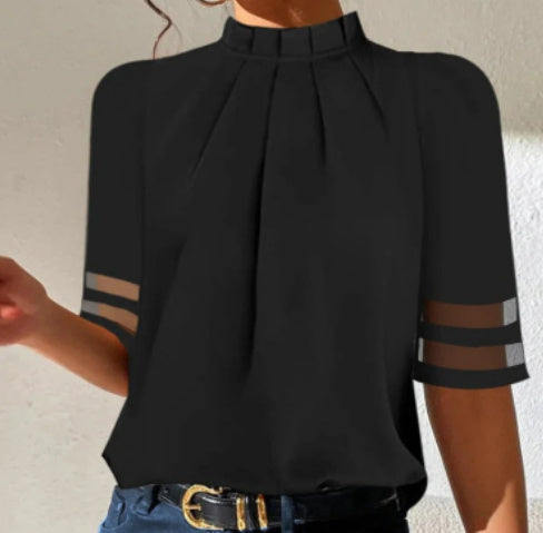 Summer Lotus Leaf Round Neck Short Sleeve Off-shoulder Shirt Women's Loose Cool Shirt e62c5e85 ddee 4e3a 8358 eab3c7dd1cff