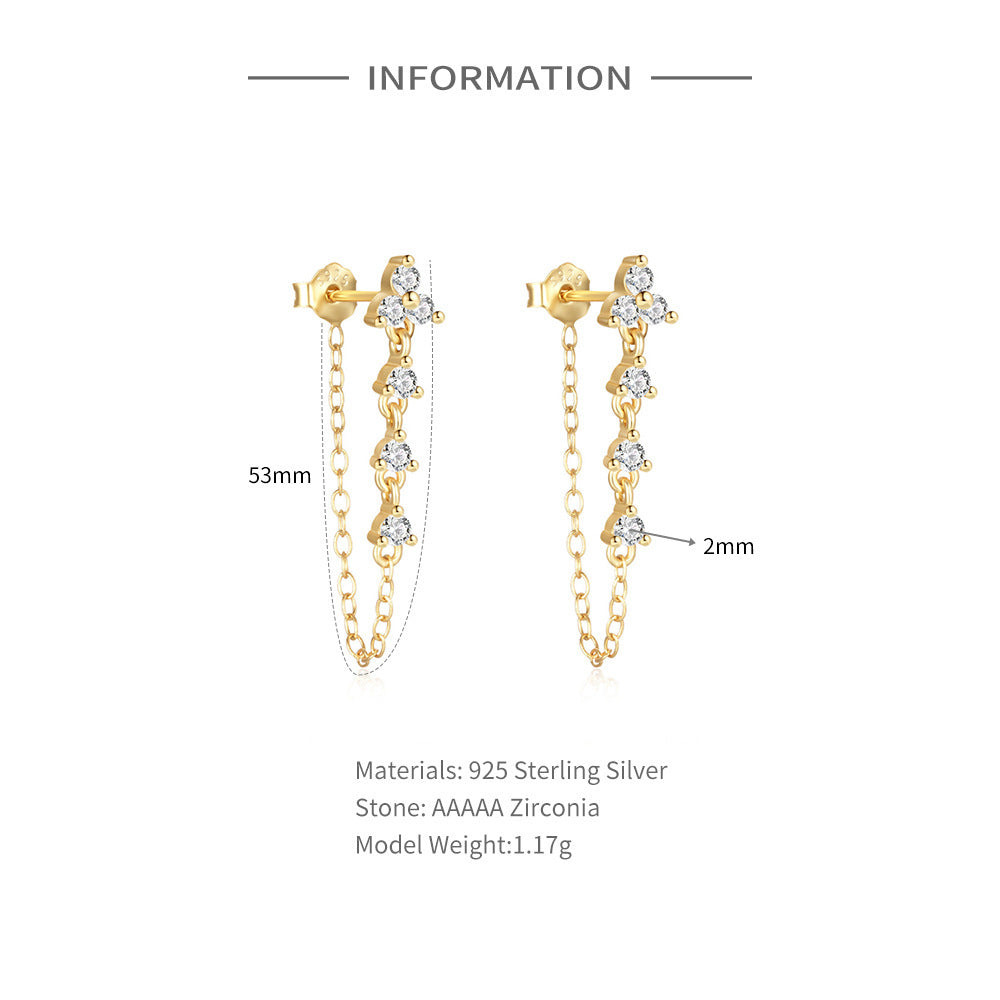 Female Pure Silver Chain Connected Diamond Studded Earrings e63c17e9 b43f 4b80 b204 865589f28550