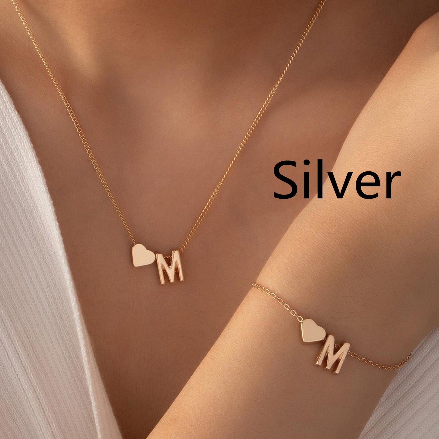 Minimalist Style Heart-shaped Letter Necklace Bracelet e64ee137 c57f 4c1e 98ad 13c18858d7ab