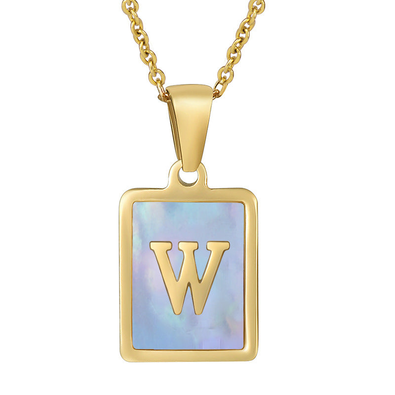 Titanium Steel 26 English Letter Necklace Blue Shell e64f6a43 80a1 4194 b0b8 a53d153e29c3