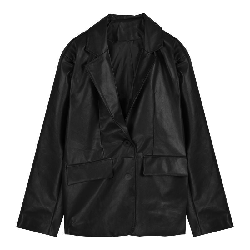 Women's Black Pu Suit Leather Coat e69e5a03 7b29 4635 b641 bd37cd8b2dac