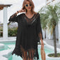Solid Color Woven Hollow Sunscreen Bikini V-neck Blouse