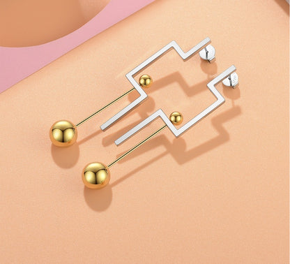 18K Gold Plated Titanium Steel Geometric Steel Ball Mixed Color Earrings - HD Wireless Product #3