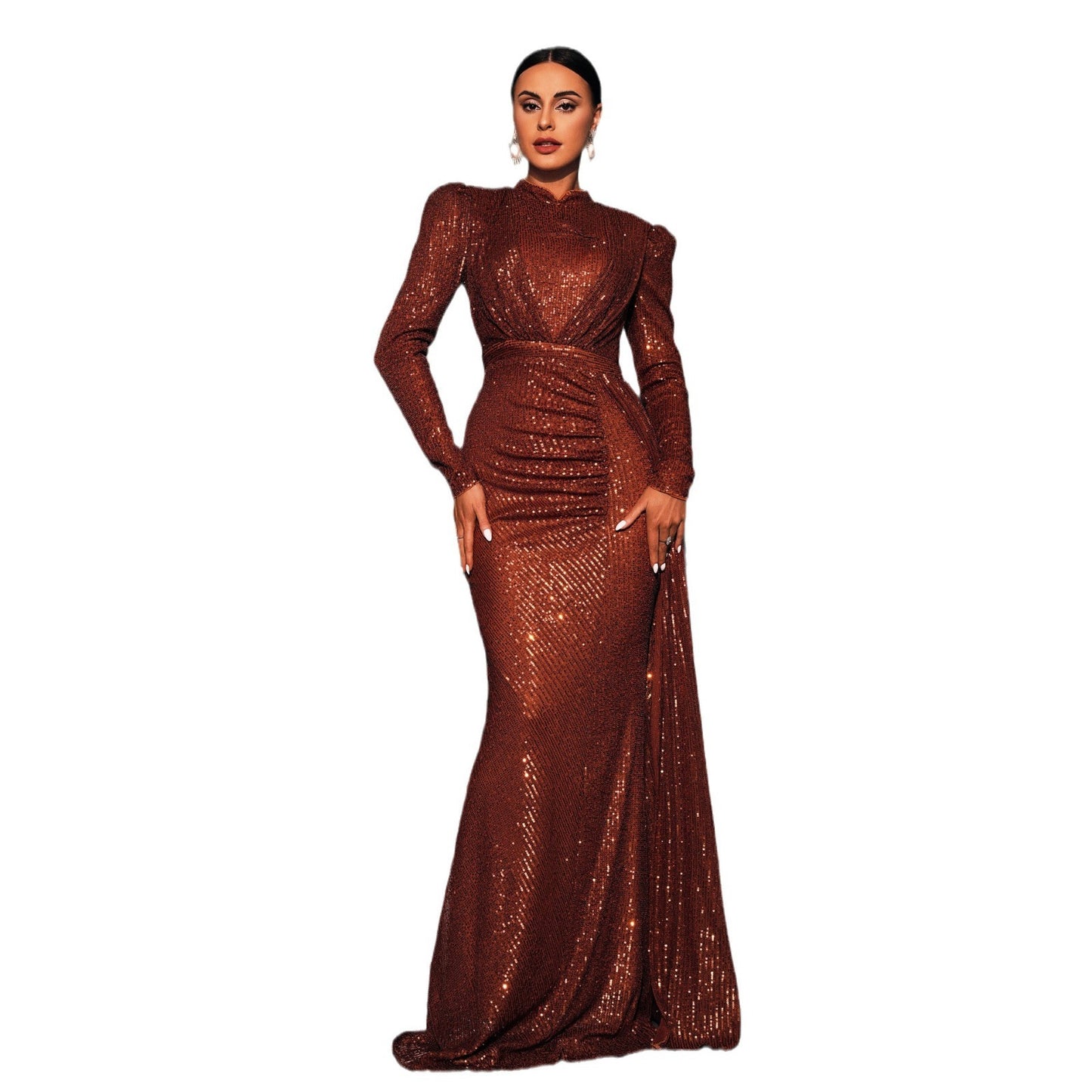 Long Sleeve Round Neck Sexy Slim Long Sequined Banquet Dress e7421bef 4b19 49c9 adac e913e90c6fdf
