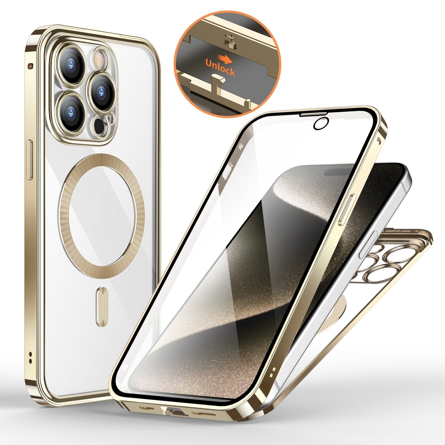 Anti-Privacy Metal Buckle Magnetic Support Wireless Charging Double-Sided Lens Full Cover Phone Case Protective Cover e758e17