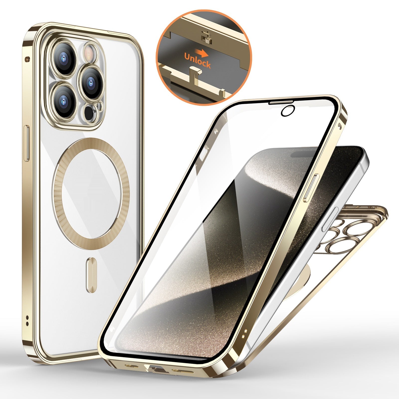 Anti-Privacy Metal Buckle Magnetic Support Wireless Charging Double-Sided Lens Full Cover Phone Case Protective Cover e758e17