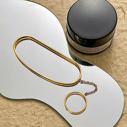 High Quality 18K Gold Plated Titanium Steel Oval Line Bracelet e75a4e25 8203 4f14 aed0 274643cd26cc