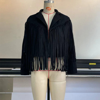 European And American Women's Clothing Jacket Leather Coat Deerskin Velvet Elegant Lapel Tassel Short Coat For Women Autumn A