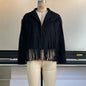 European And American Women's Clothing Jacket Leather Coat Deerskin Velvet Elegant Lapel Tassel Short Coat For Women Autumn A