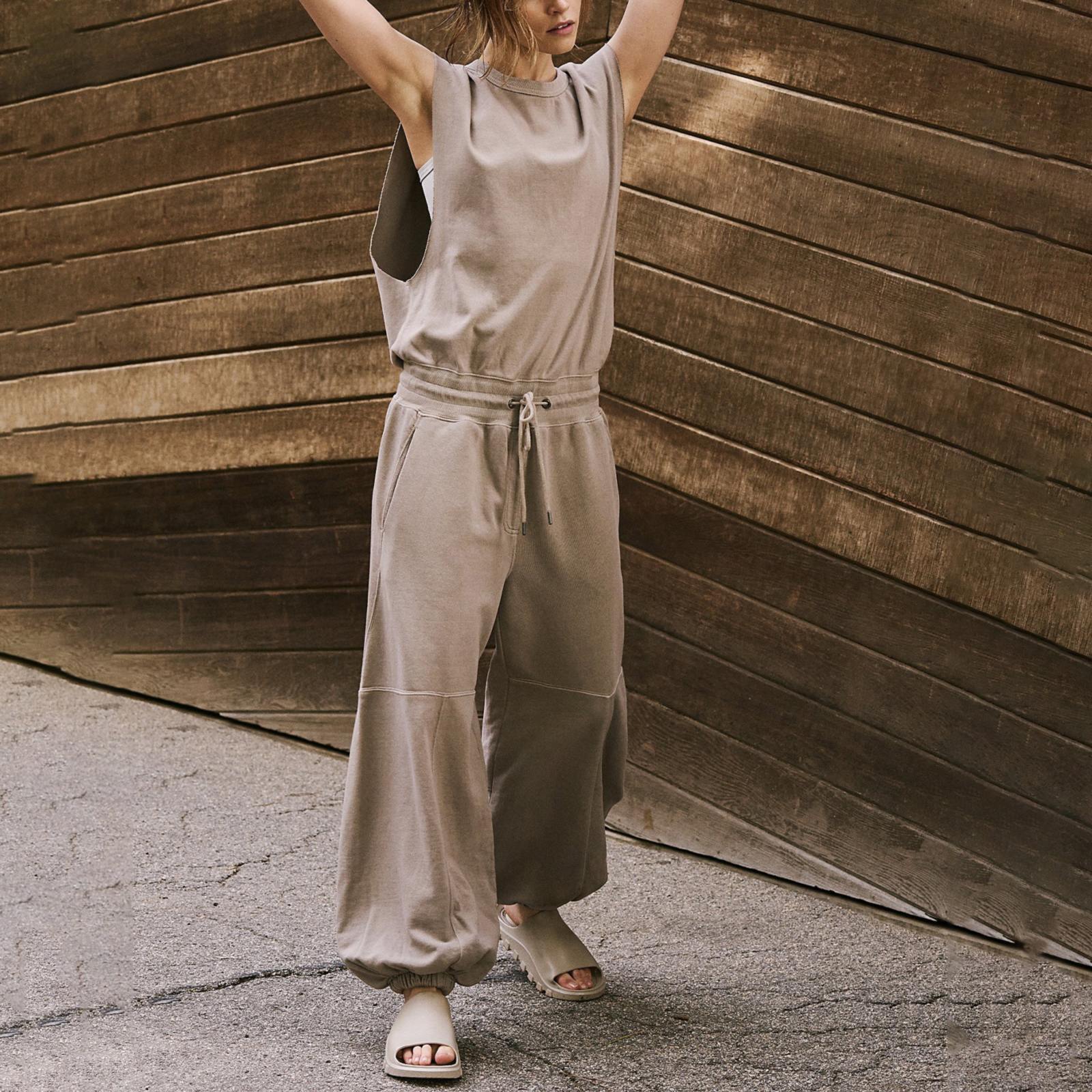 Sleeveless Casual Pocket Pure Color Elastic Waist Backless Jumpsuit e7d0fe88 bee7 4569 8630 41019424b02f