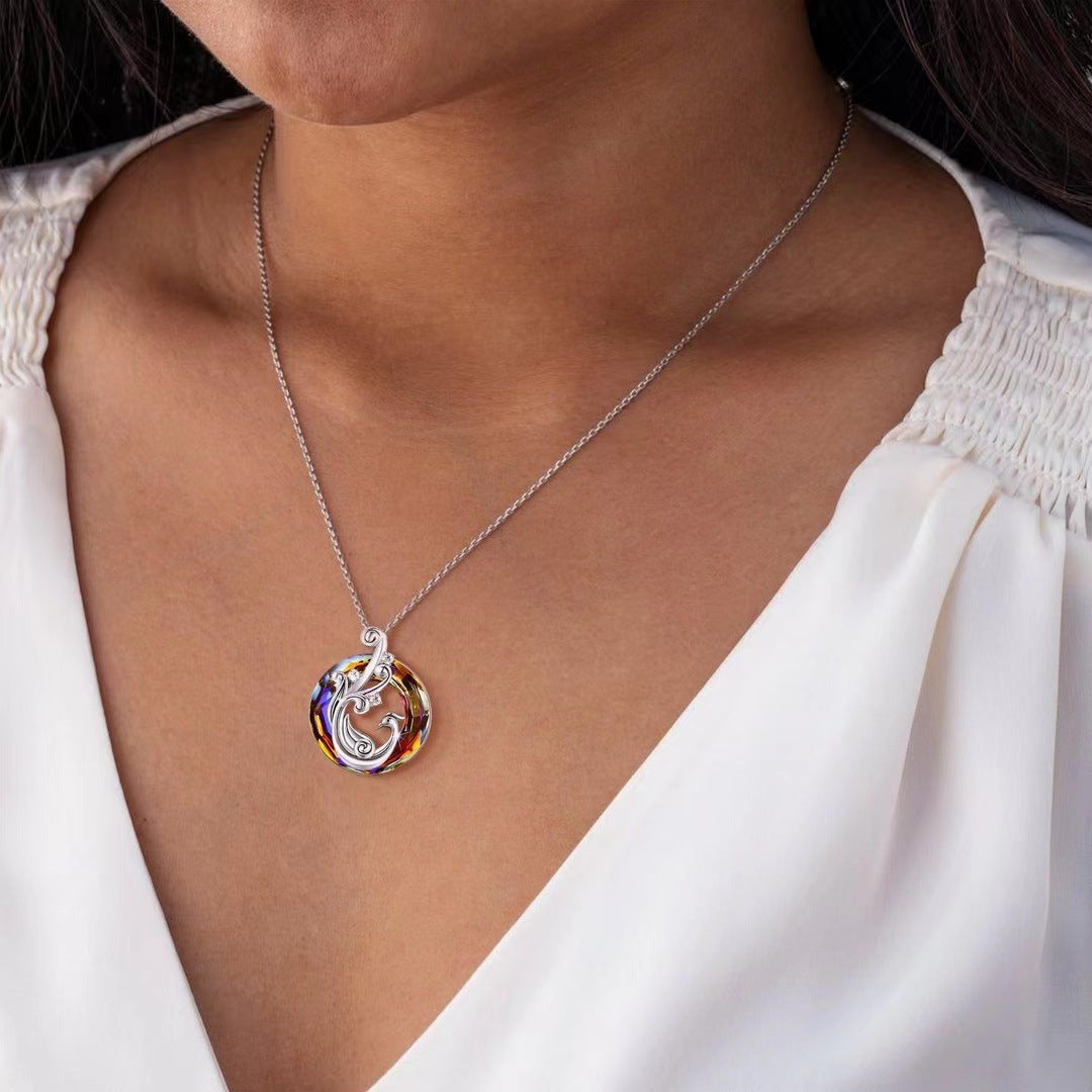 Stained Crystal Glass Sunflower Round Necklace e8226567 4eaa 4de0 8ad5 f91bd71bbe03