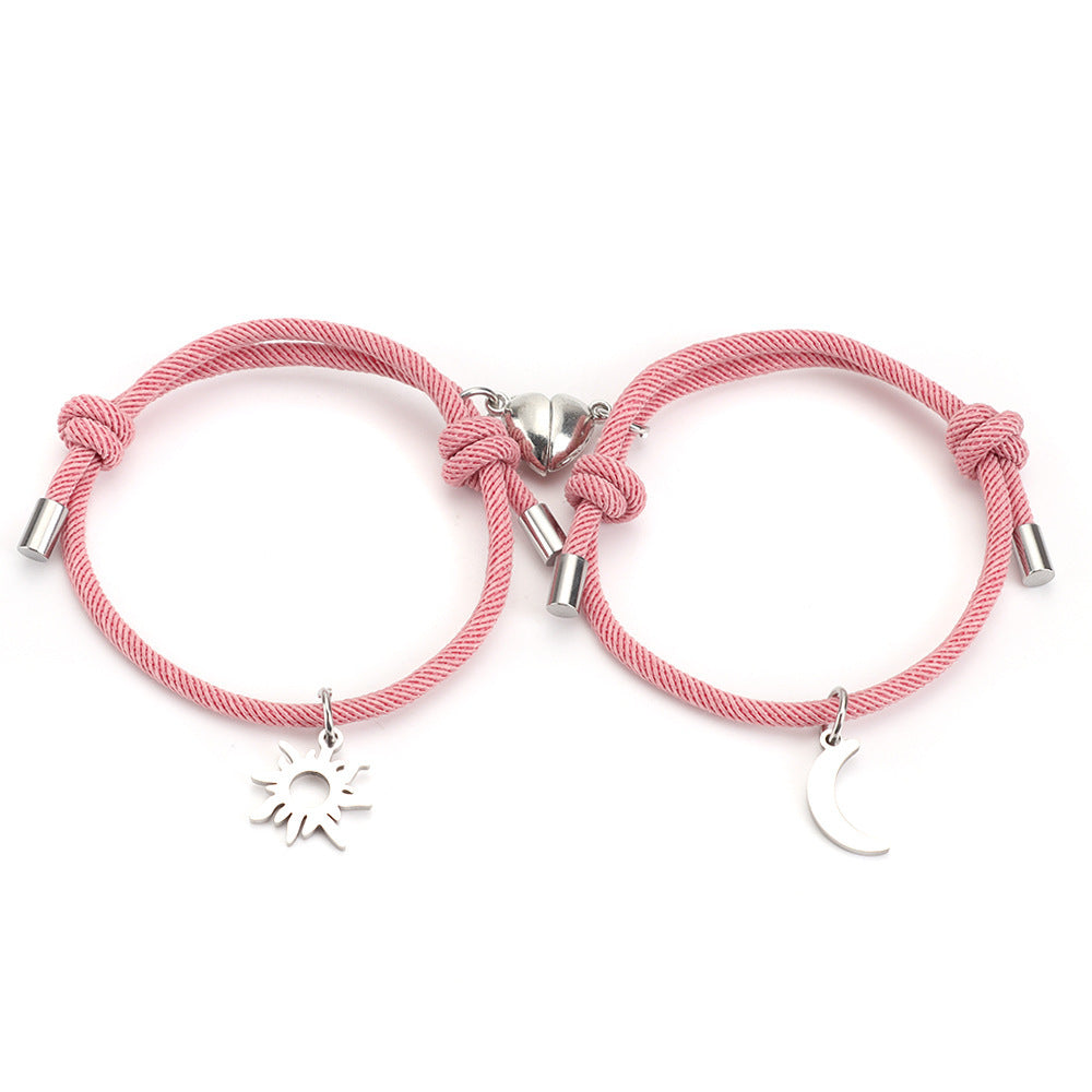 Stainless Steel Titanium Sun And Moon Pendant Couple Bracelet e823f705 d377 46fc 8402 2c85305a68e2